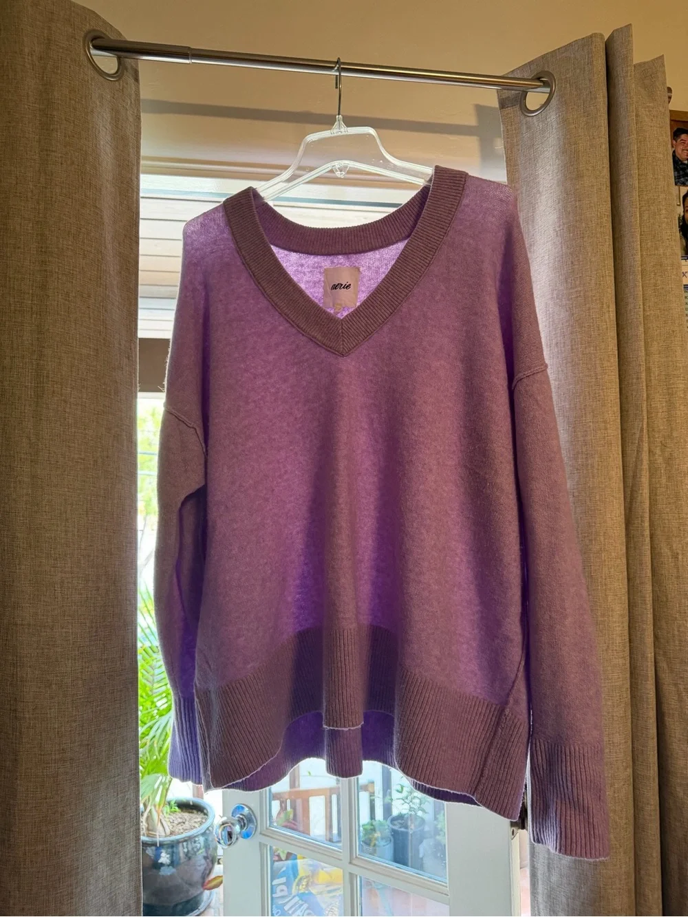 aerie Purple V‑Neck Sweater size large